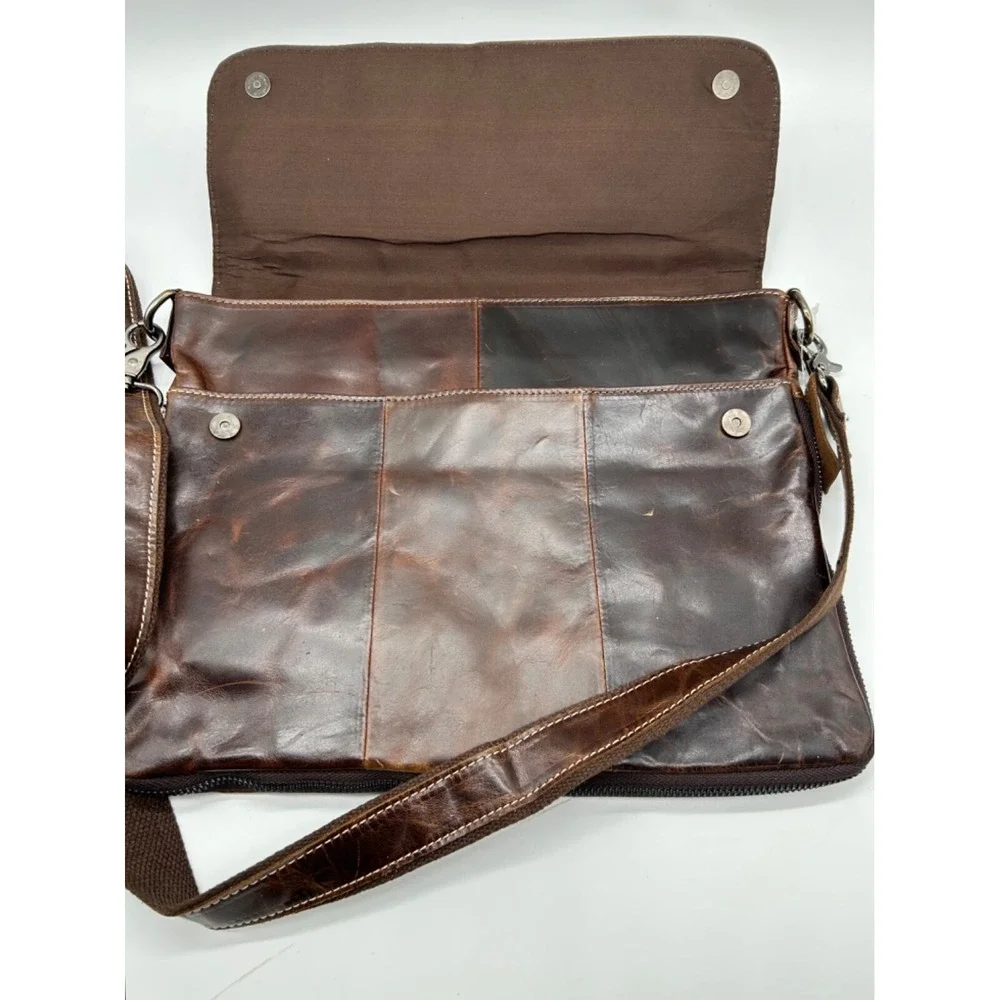 IDEAWIN Brown Leather Crossbody Tablet Messenger Bag Expandable‎ Distressed New